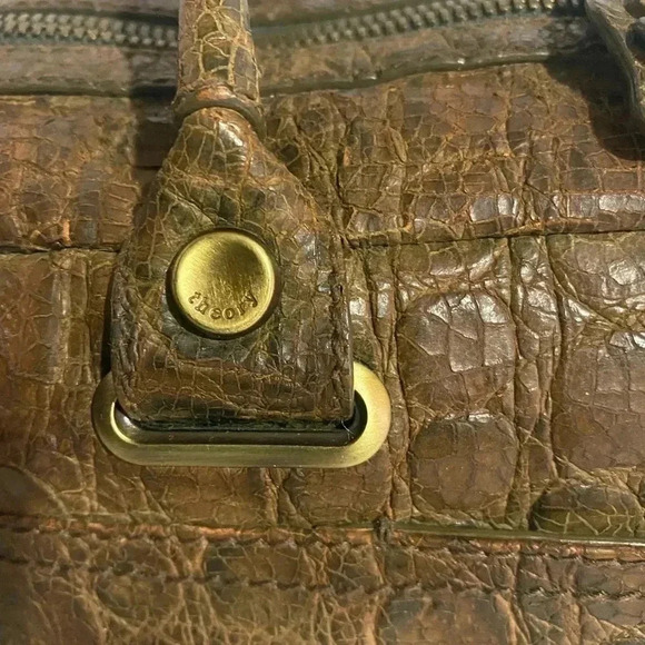 Theory brown crocodile brown distressed leather satchel handbag - Picture 8 of 13